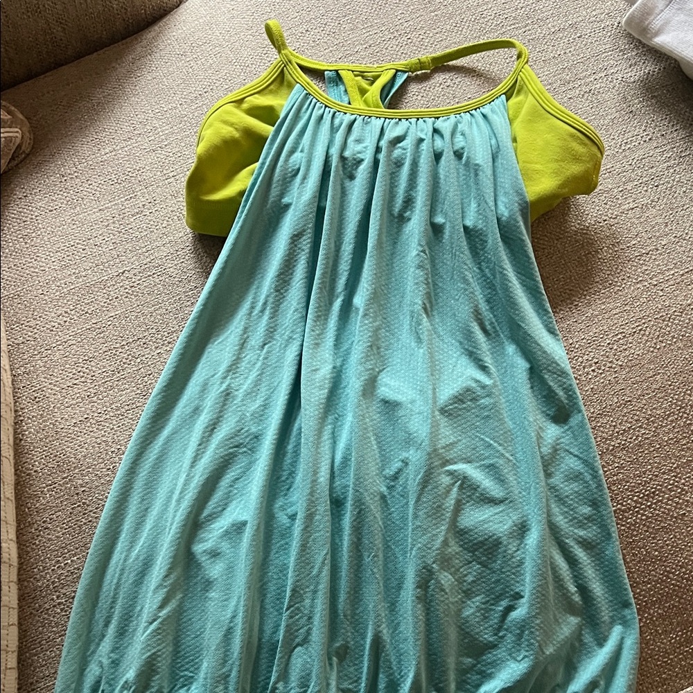 Lululemon Lime Green and Aqua Muscle Tee Size 4